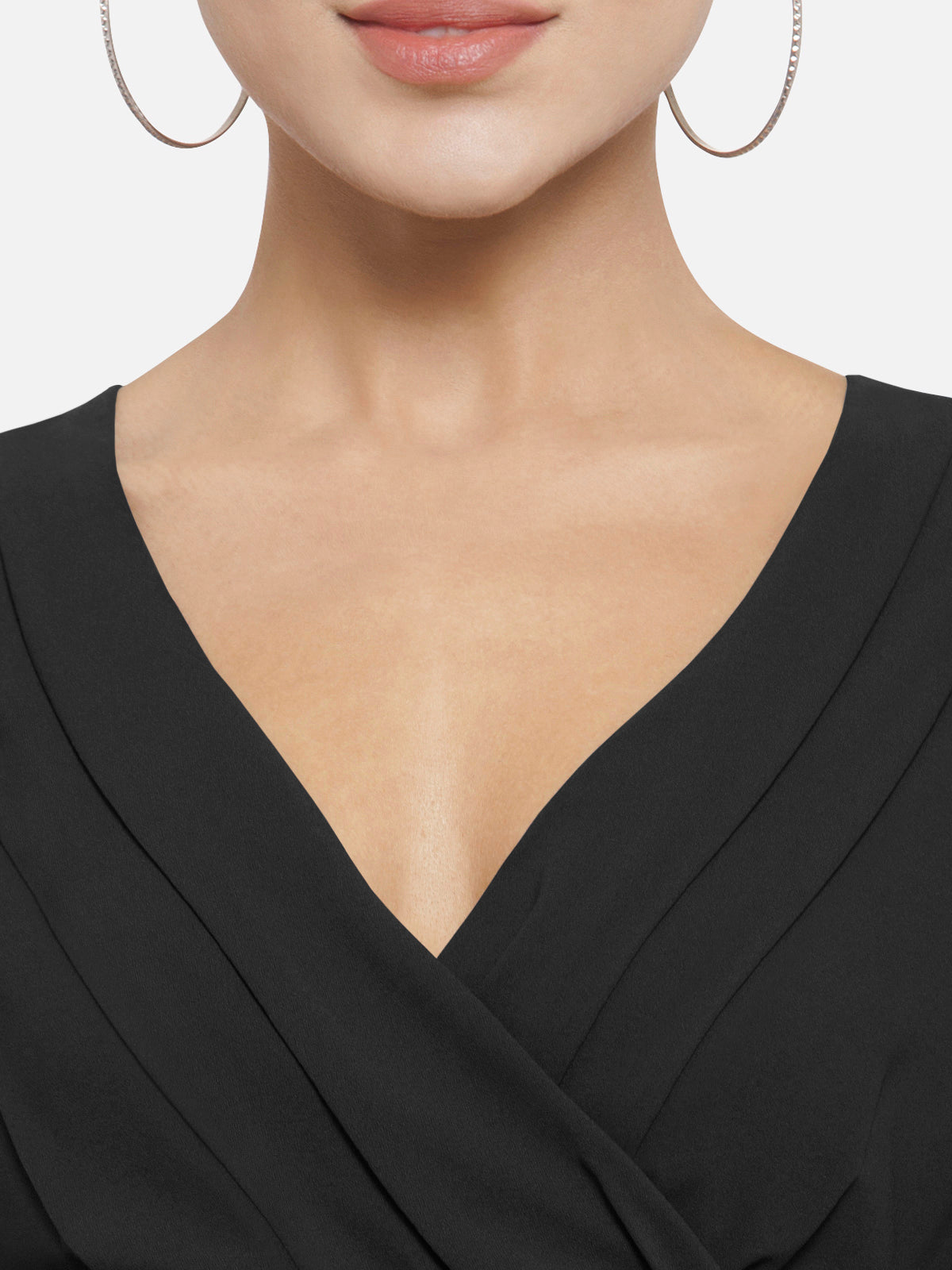 Women Black Front Wrap Jumpsuit