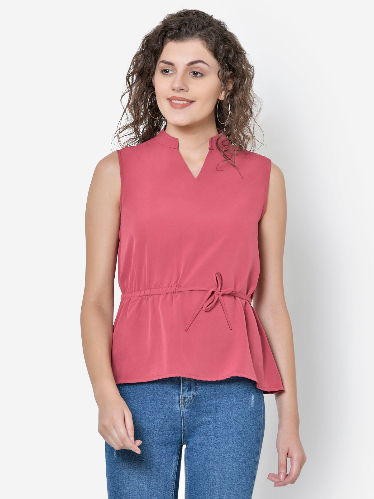 Women Onion Pink Knotting Sleeveless Top
