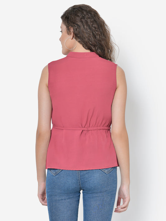 Women Onion Pink Knotting Sleeveless Top