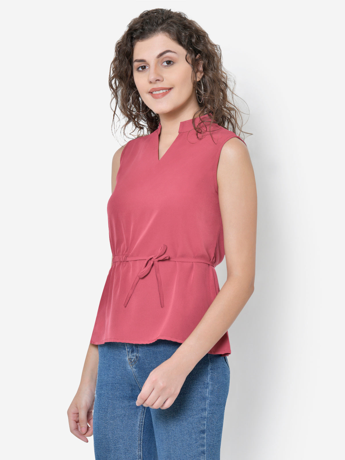 Women Onion Pink Knotting Sleeveless Top