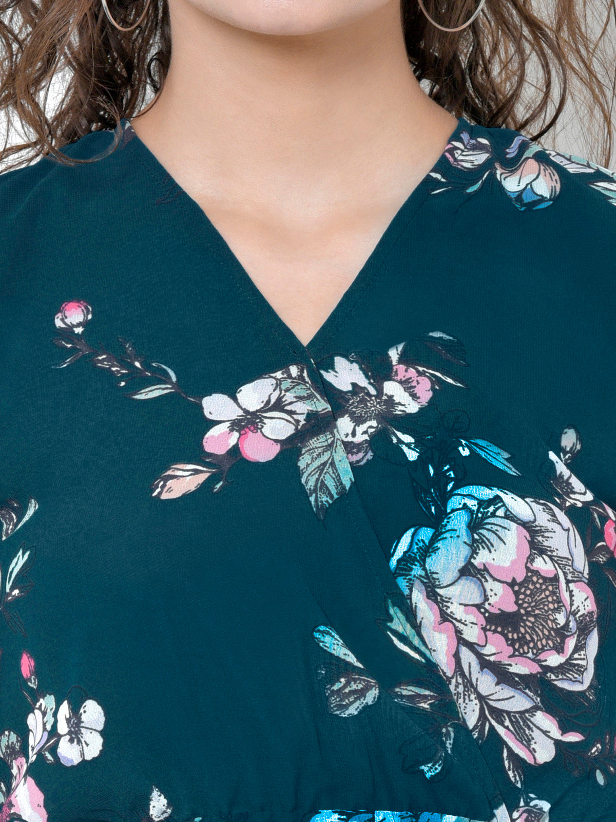 Women Turquoise Floral Front Slit Maxi Dress