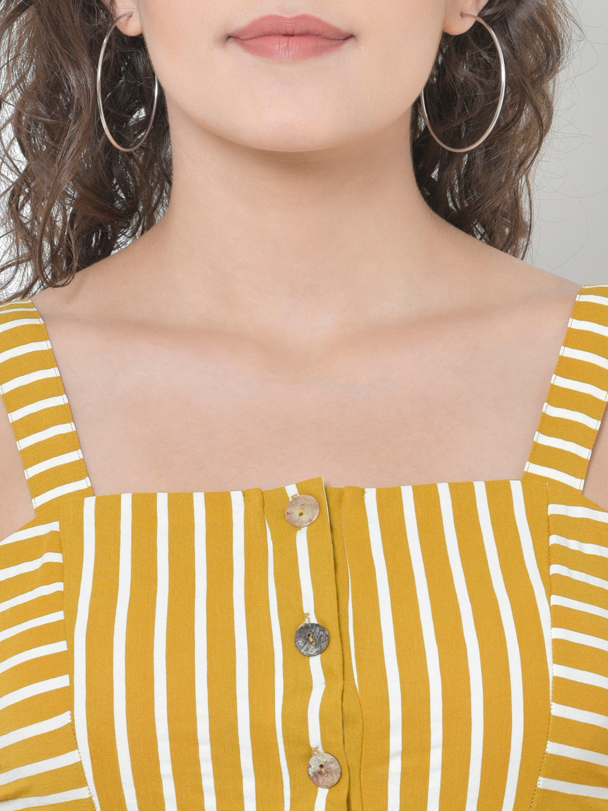 Women Yellow Stripe Buttoned Cami Top