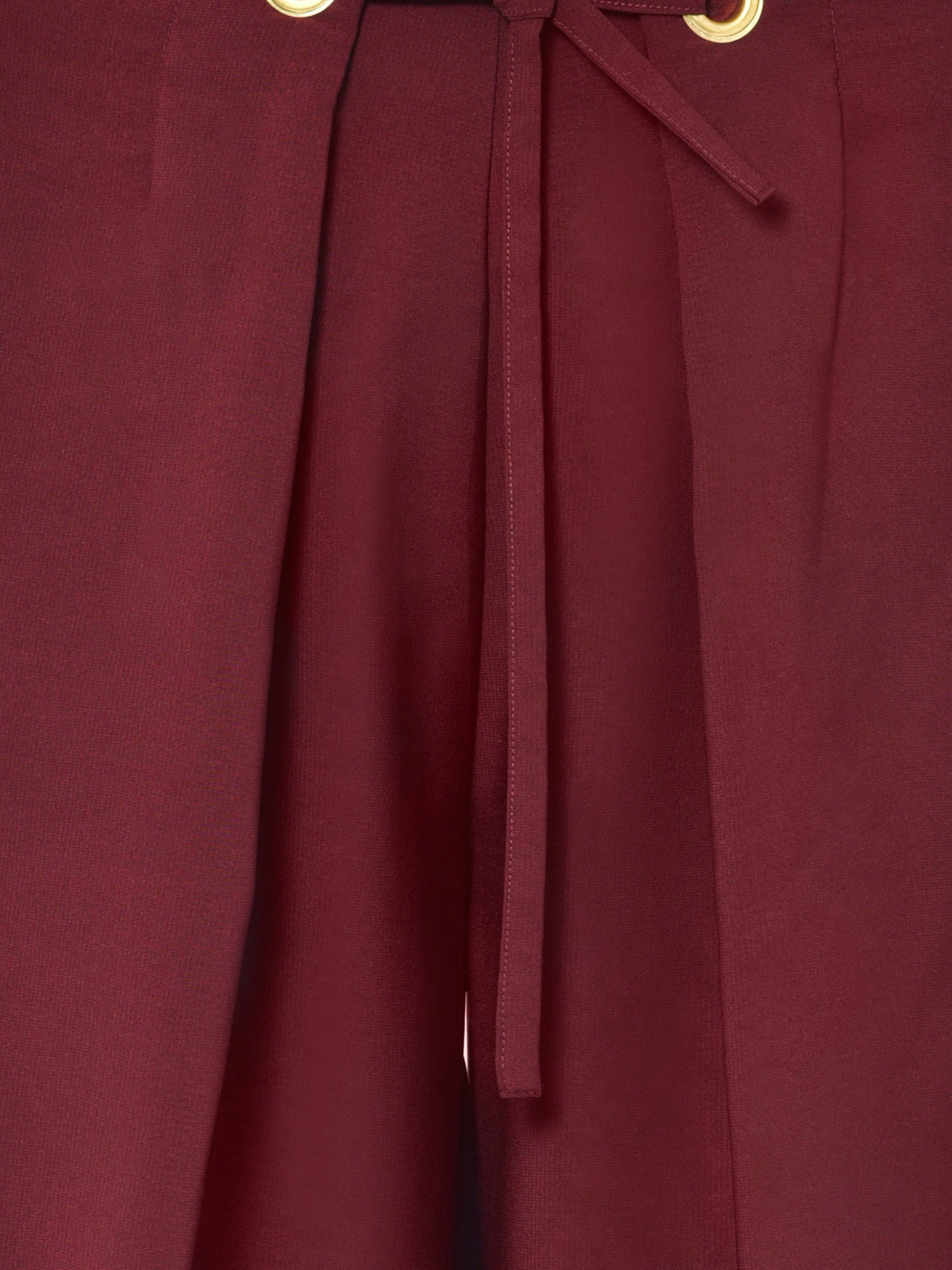 Women Maroon Eyelet Scallop Hem Pant