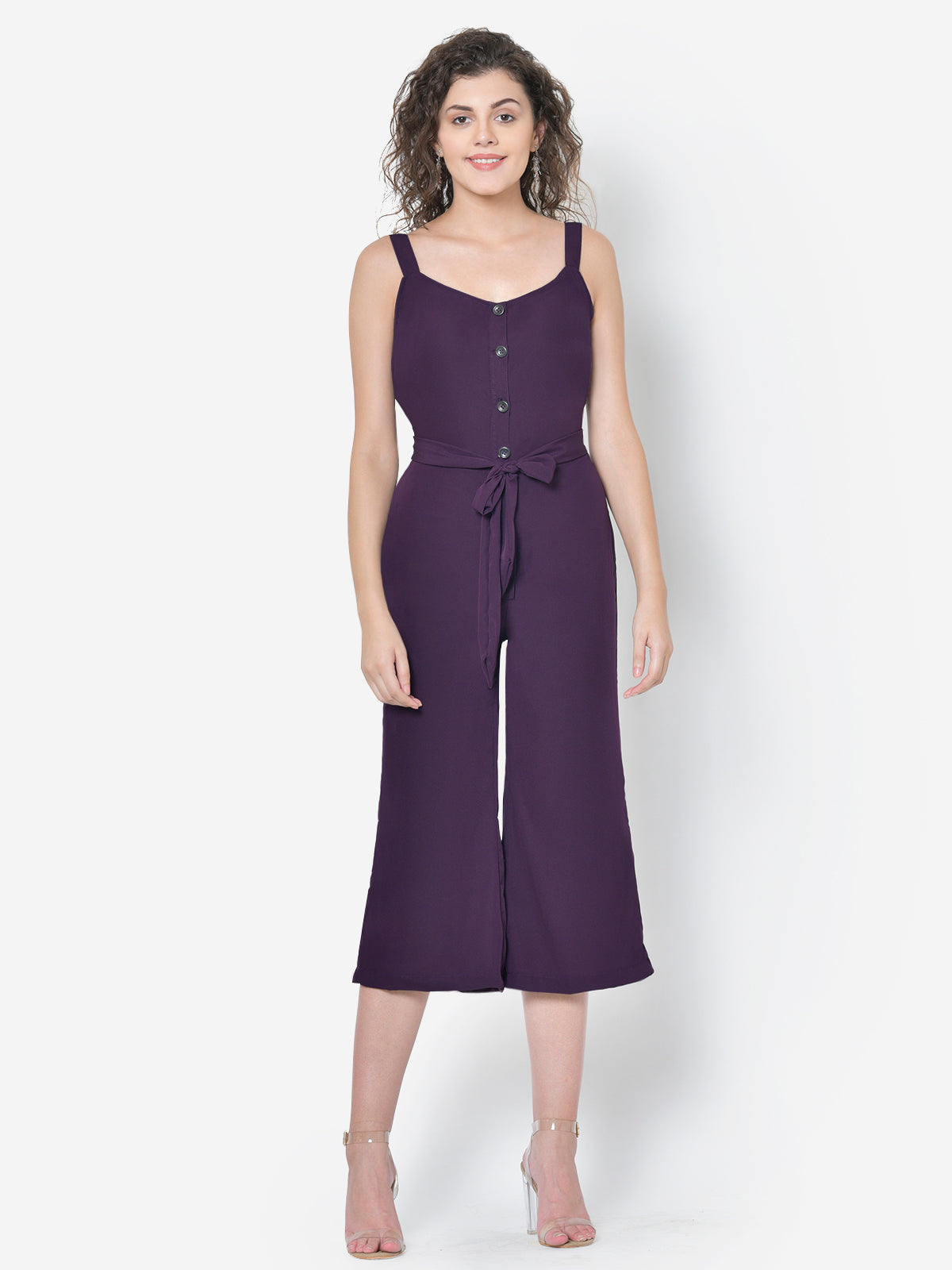 Women Purple Front Buttoned Jumpsuit