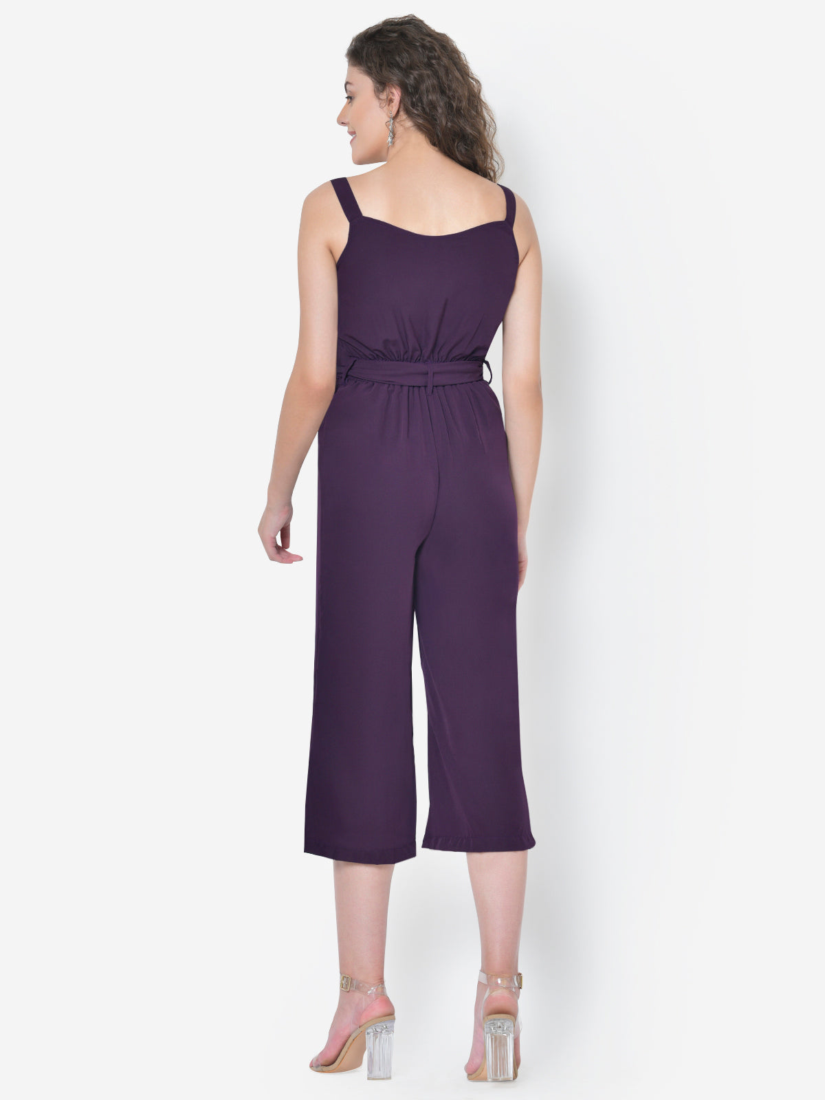 Women Purple Front Buttoned Jumpsuit