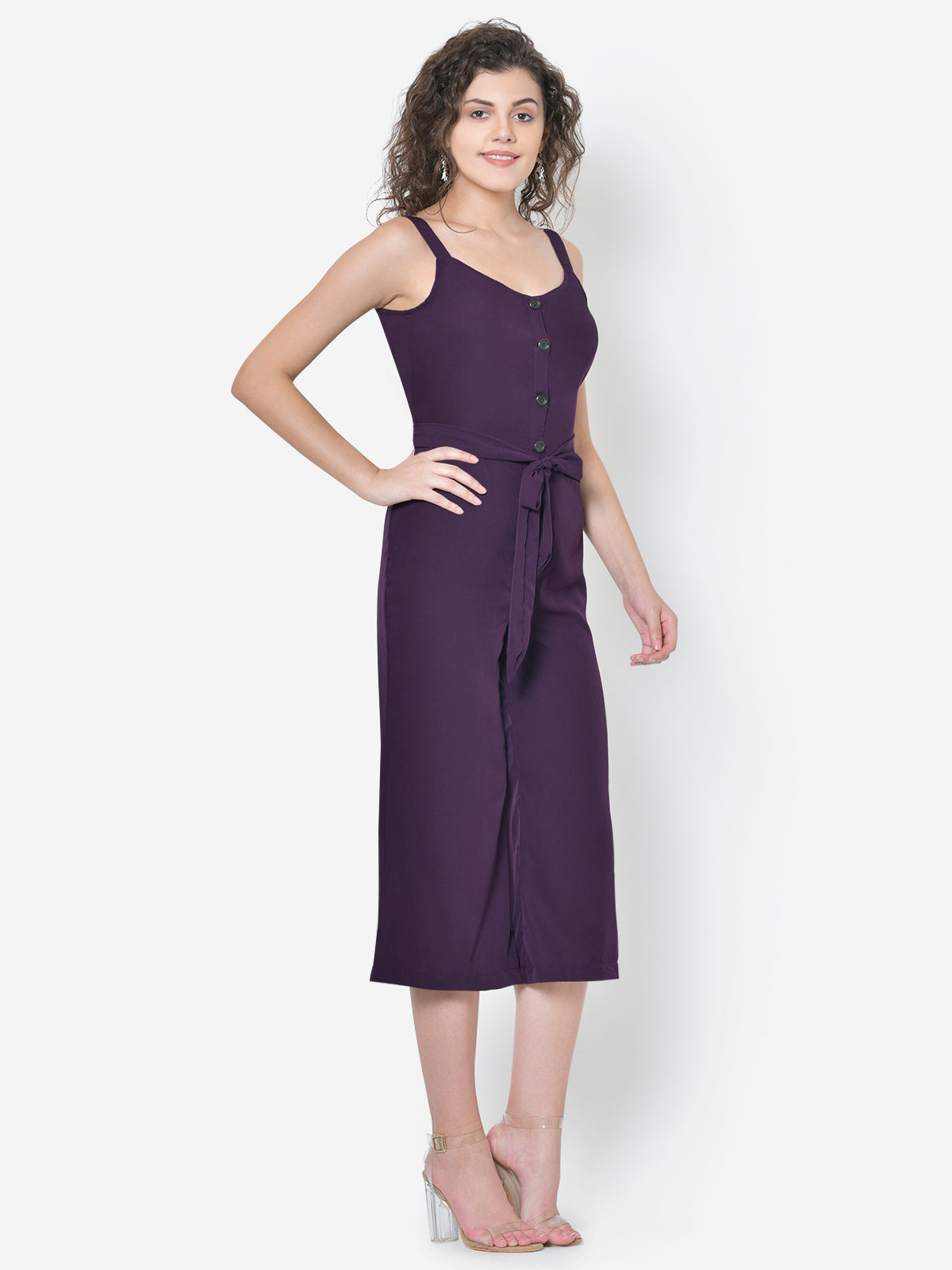 Women Purple Front Buttoned Jumpsuit
