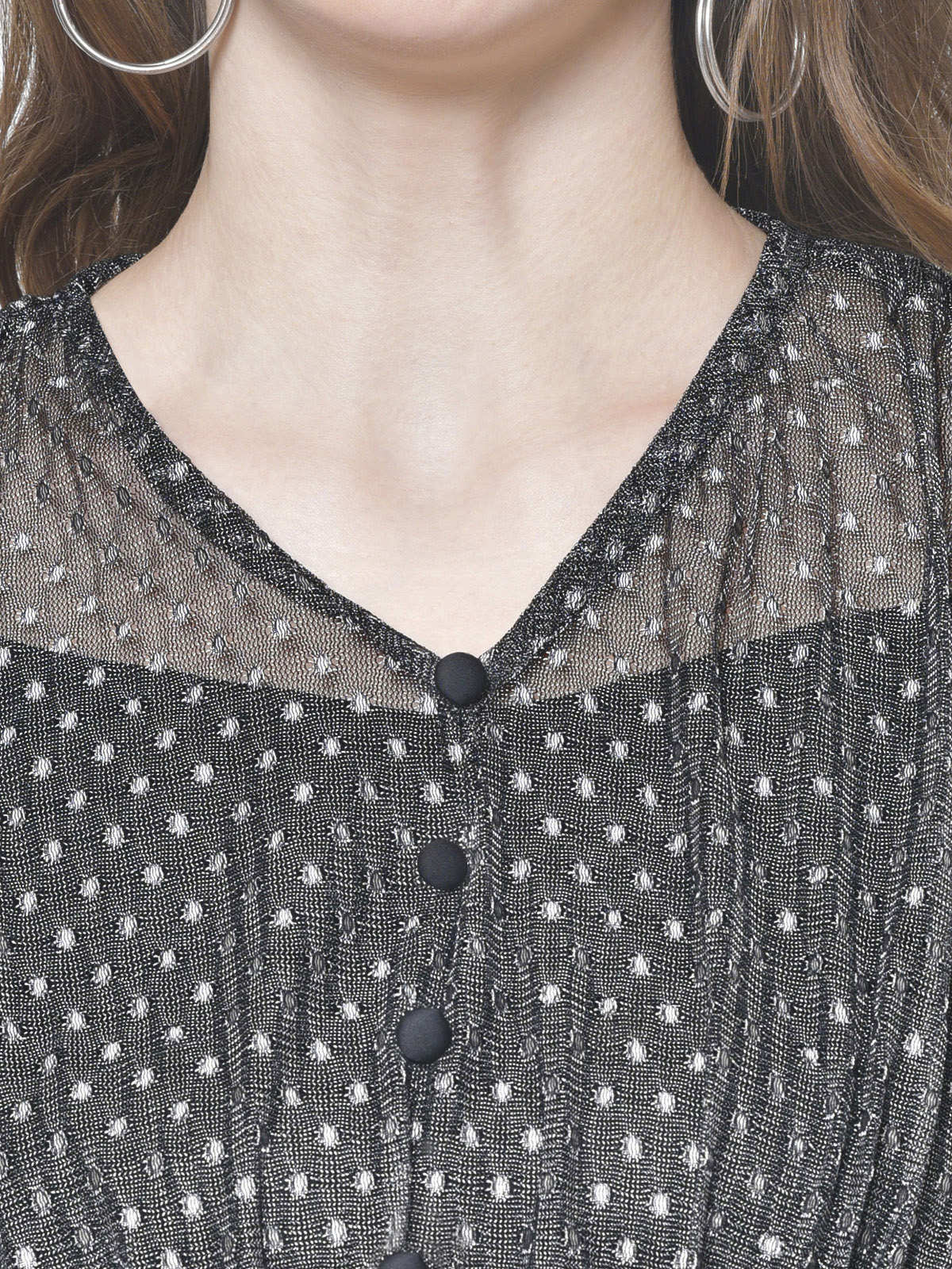 Women Silver Dobby Gathered Crop Top