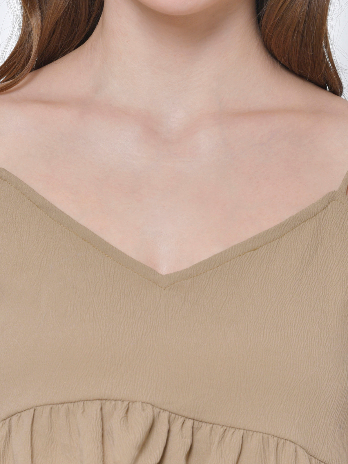 Women Beige Textured Tassel Top