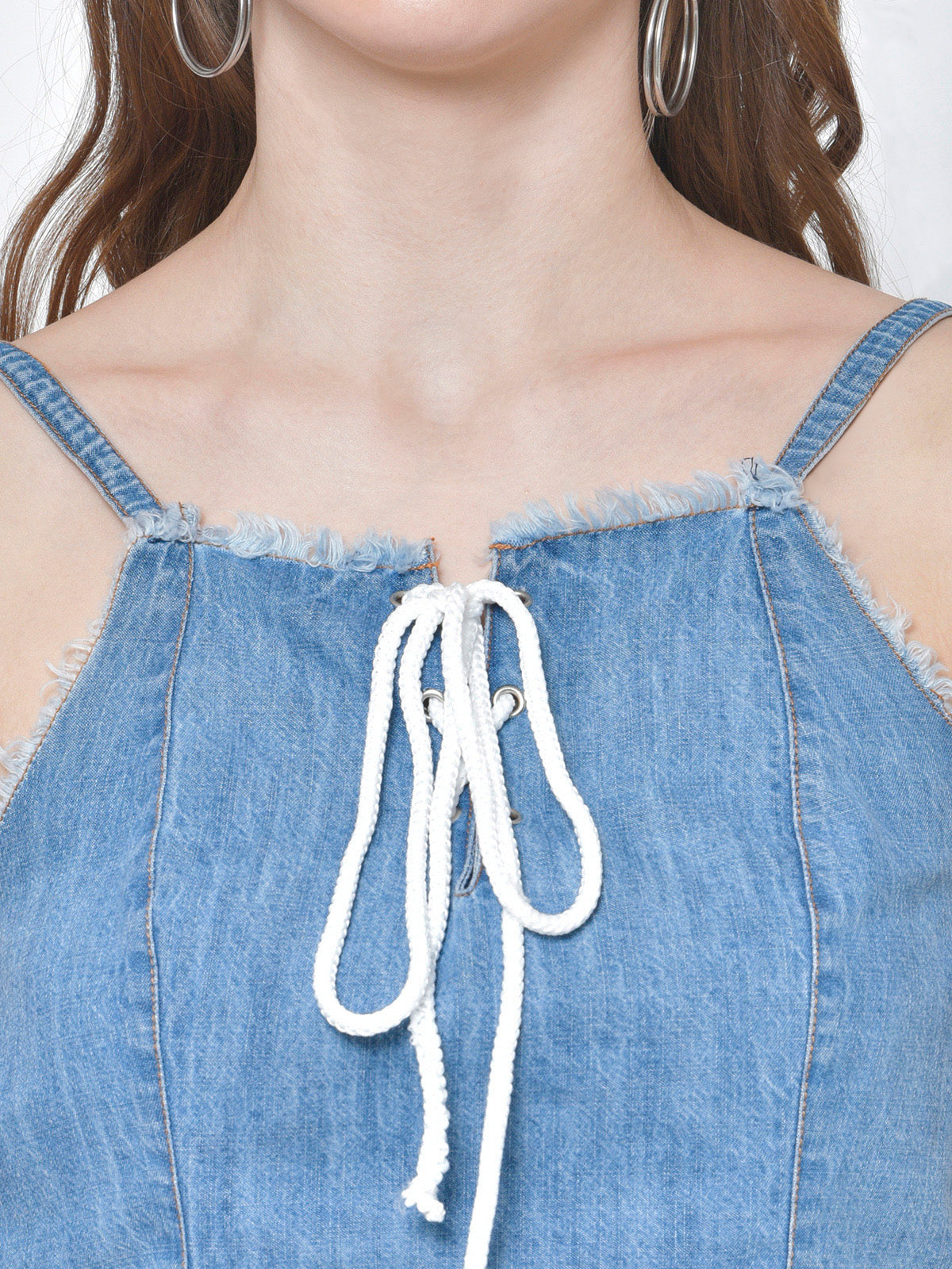 Women Denim Laceup Crop Top