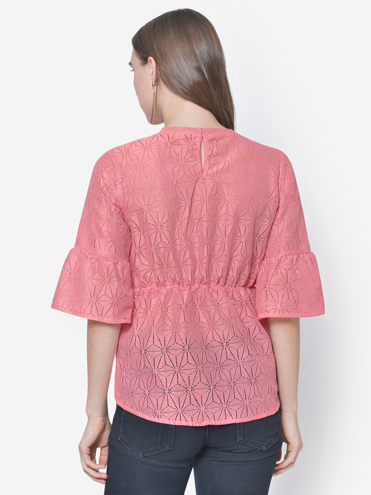 Women Pink Lace Peplum Top