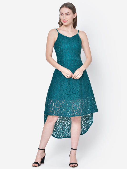 Women Green Lace High Low Dress