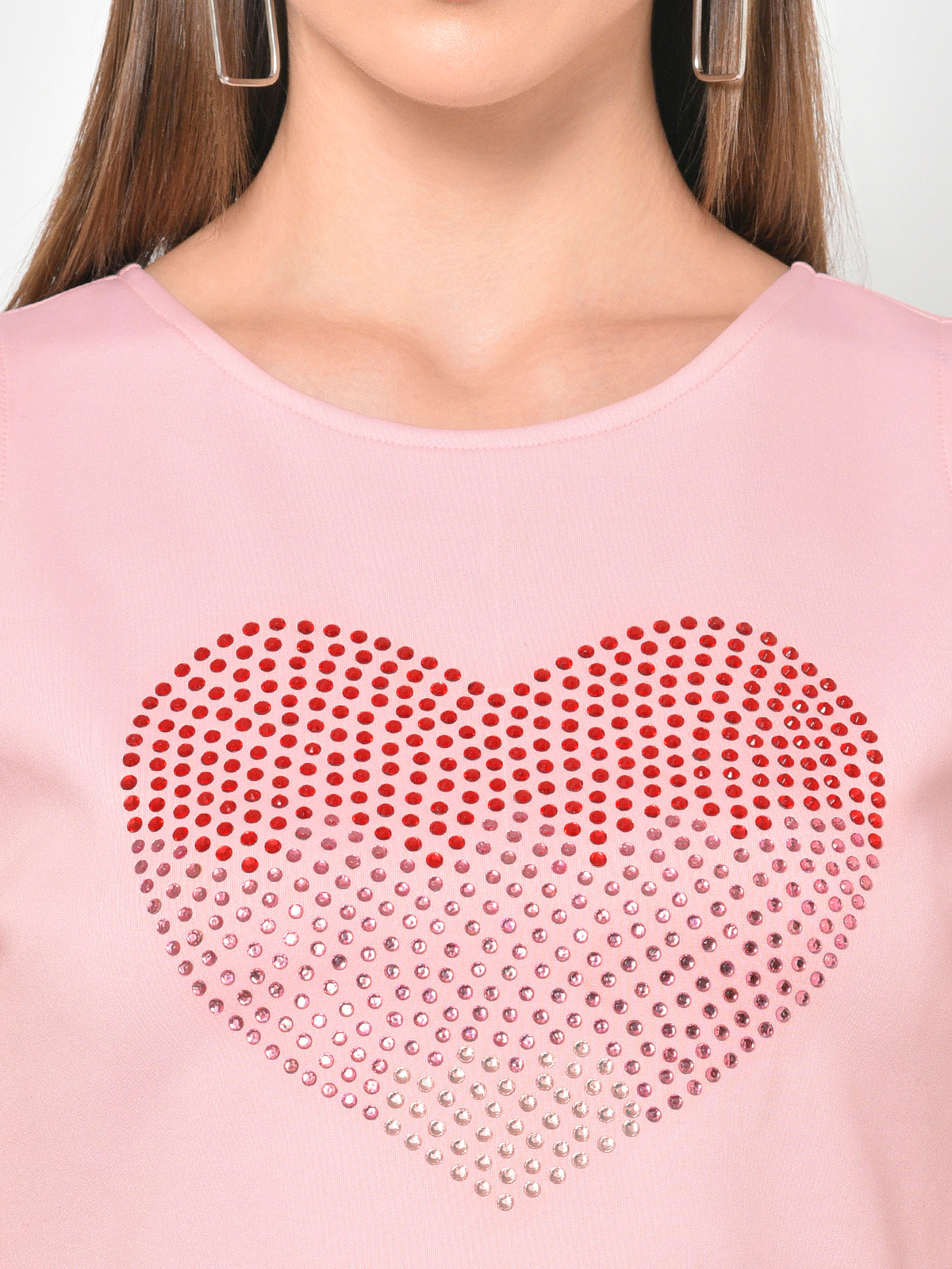 Women Pink Neoprene Heart Studded Crop Top