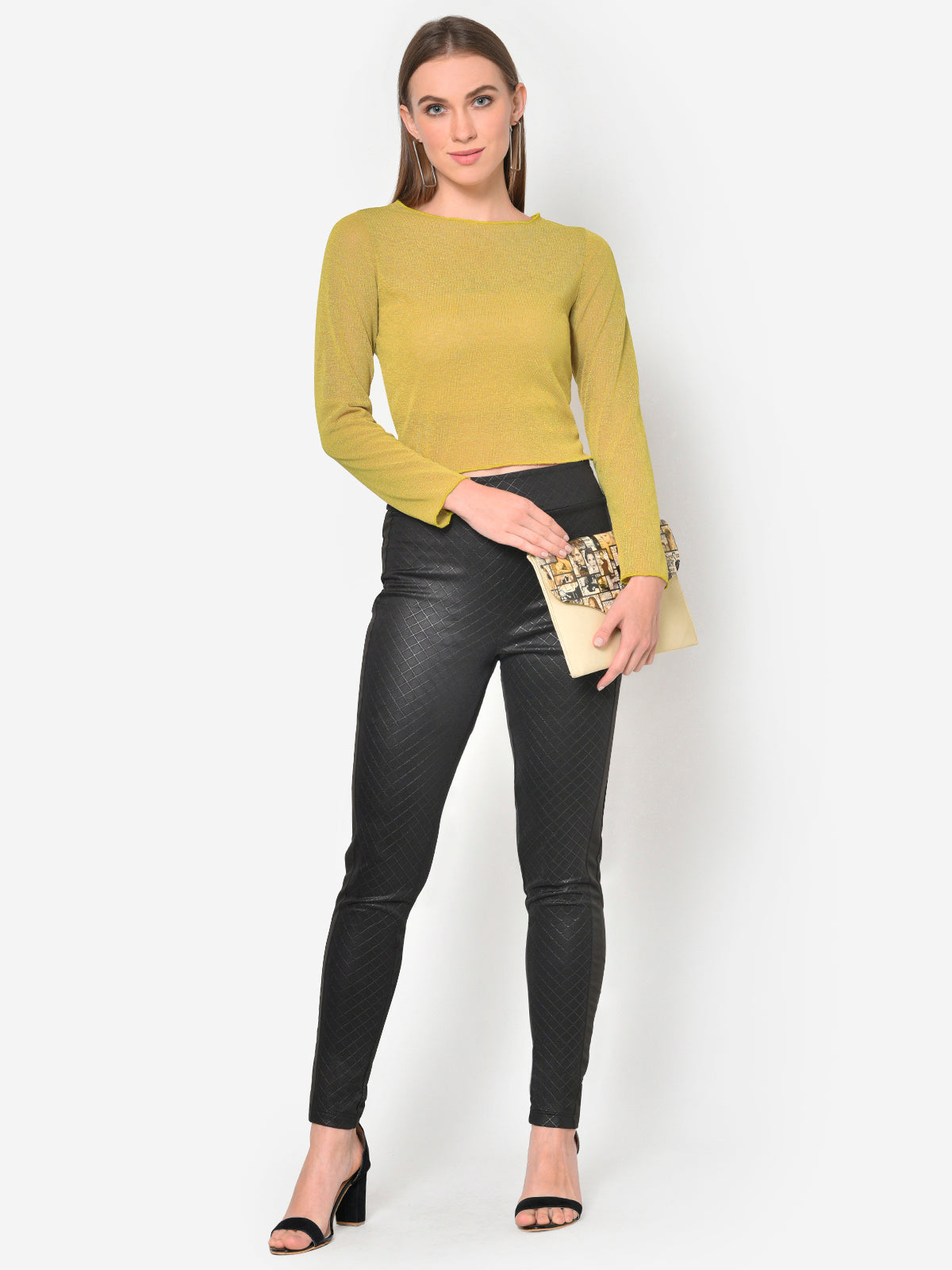 Women Yellow Loose Knit Crop Top