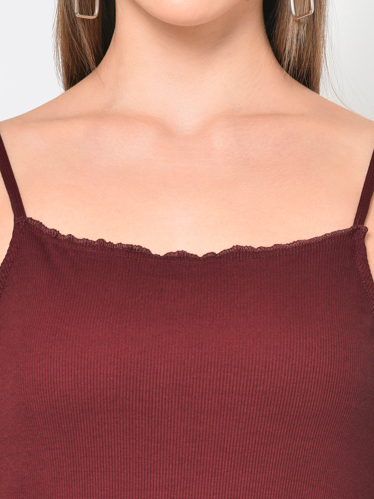 Women Maroon Ribbed Strap Bodycon Dress