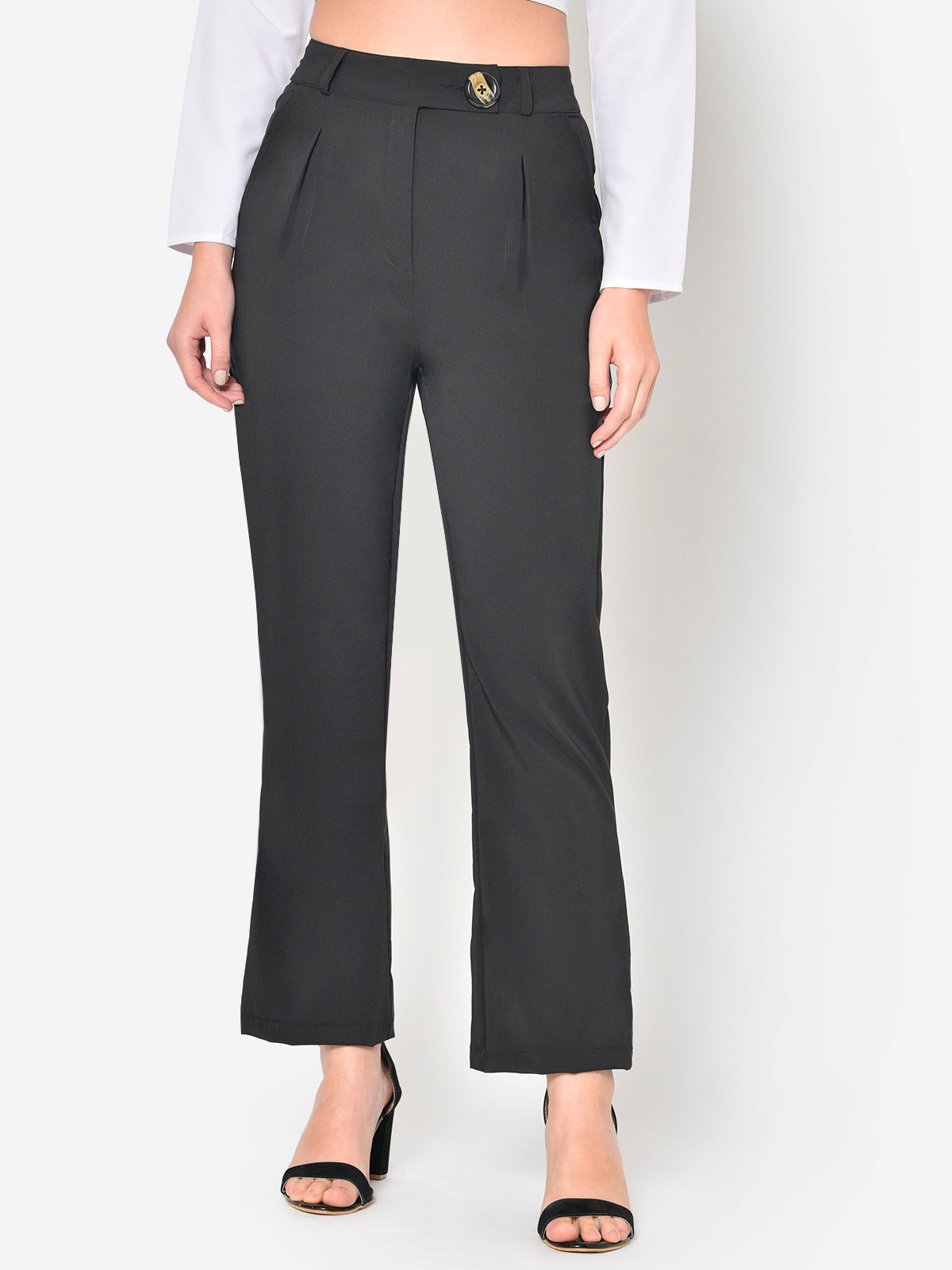 Women Black High Waist Bootcut Trouser