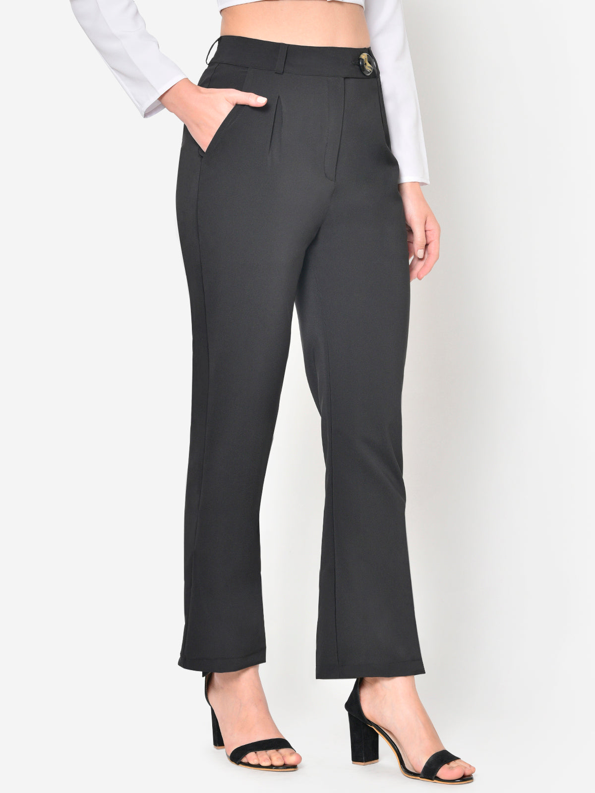Women Black High Waist Bootcut Trouser