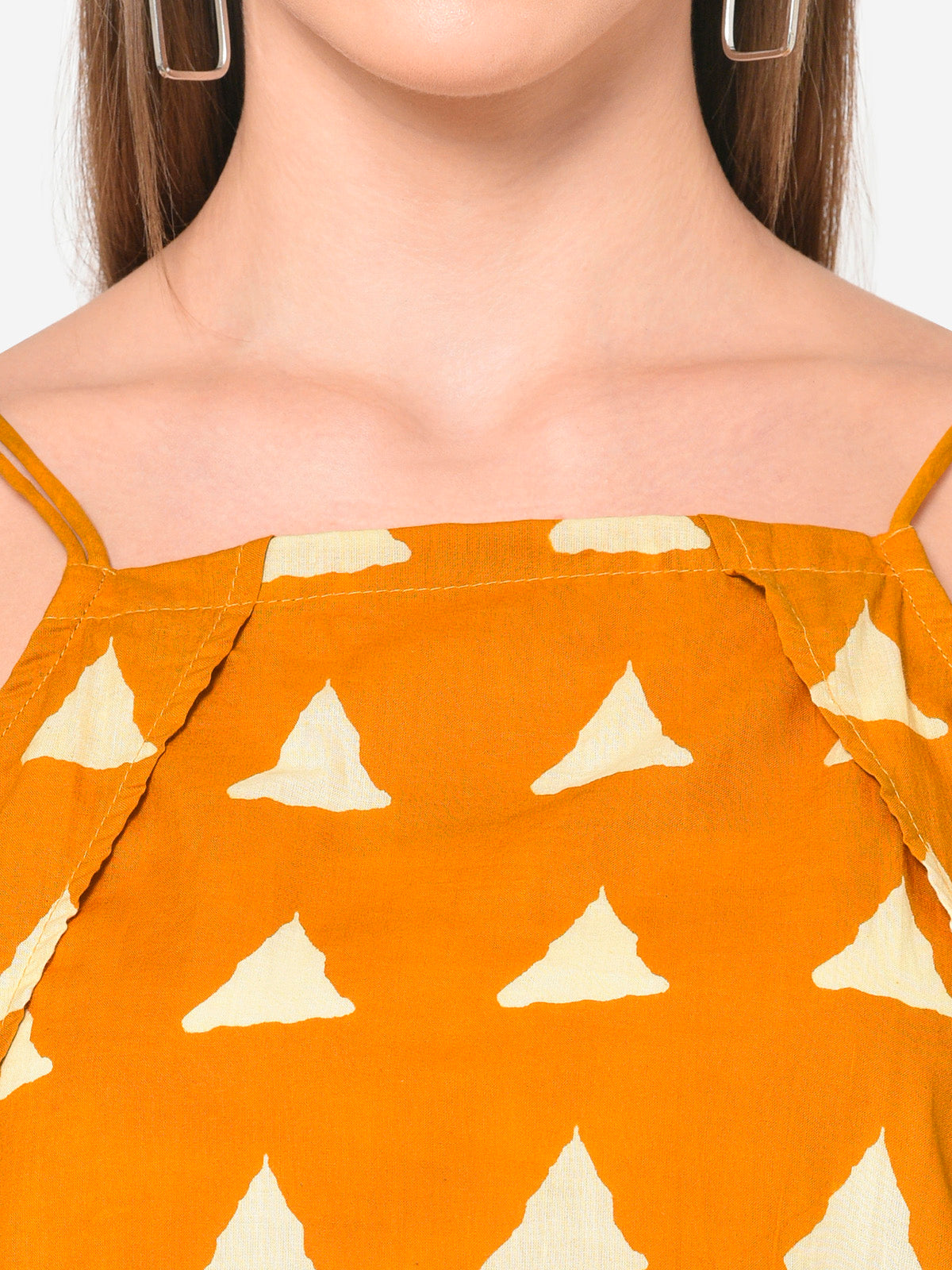 Women Mustard Printed Tassel Top