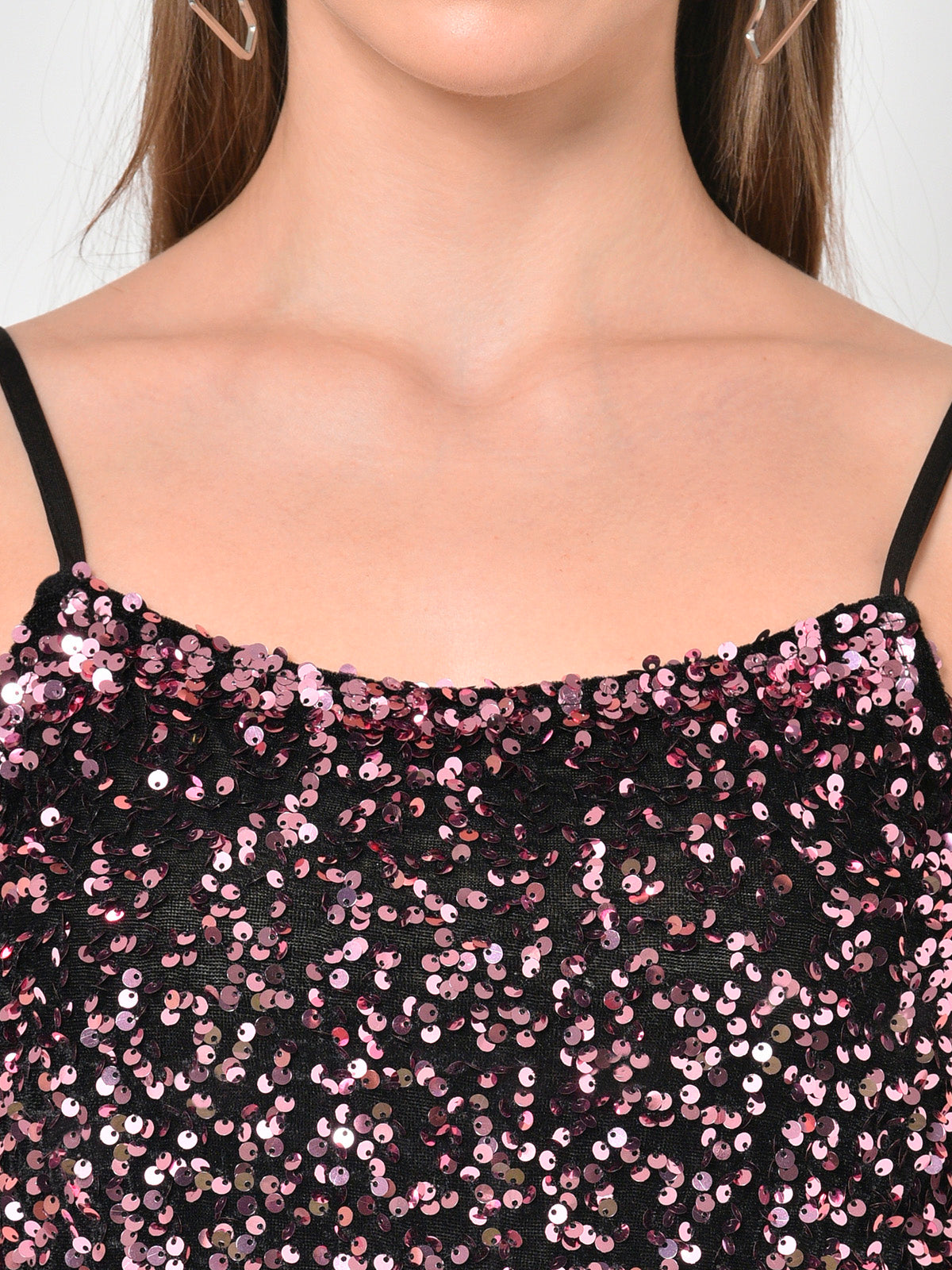 Women Pink Sequin Strappy Partywear Bodycon Dress