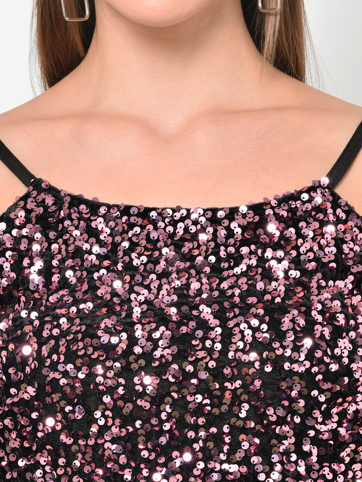 Women Pink Sequin Partywear Crop Top