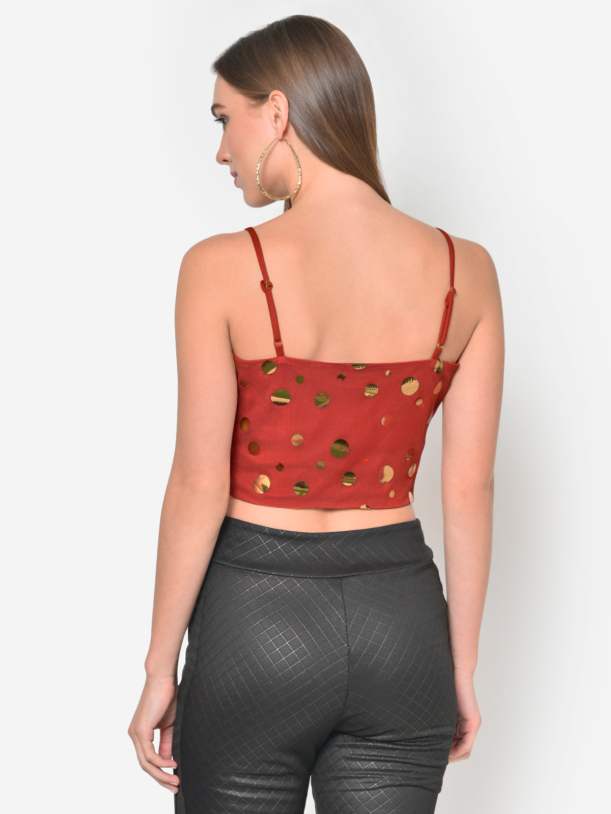 Women Rust Twisted Golden Disc Crop Top