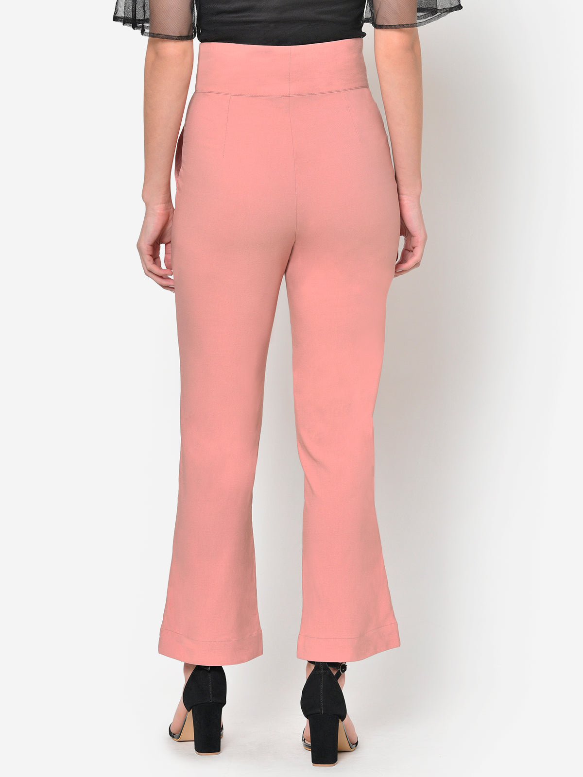 Women Peach High Waist Front Zip Bootcut Trouser