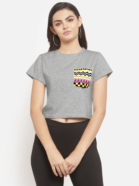 Women Colored Pocket Grey Nepstar Crop Top