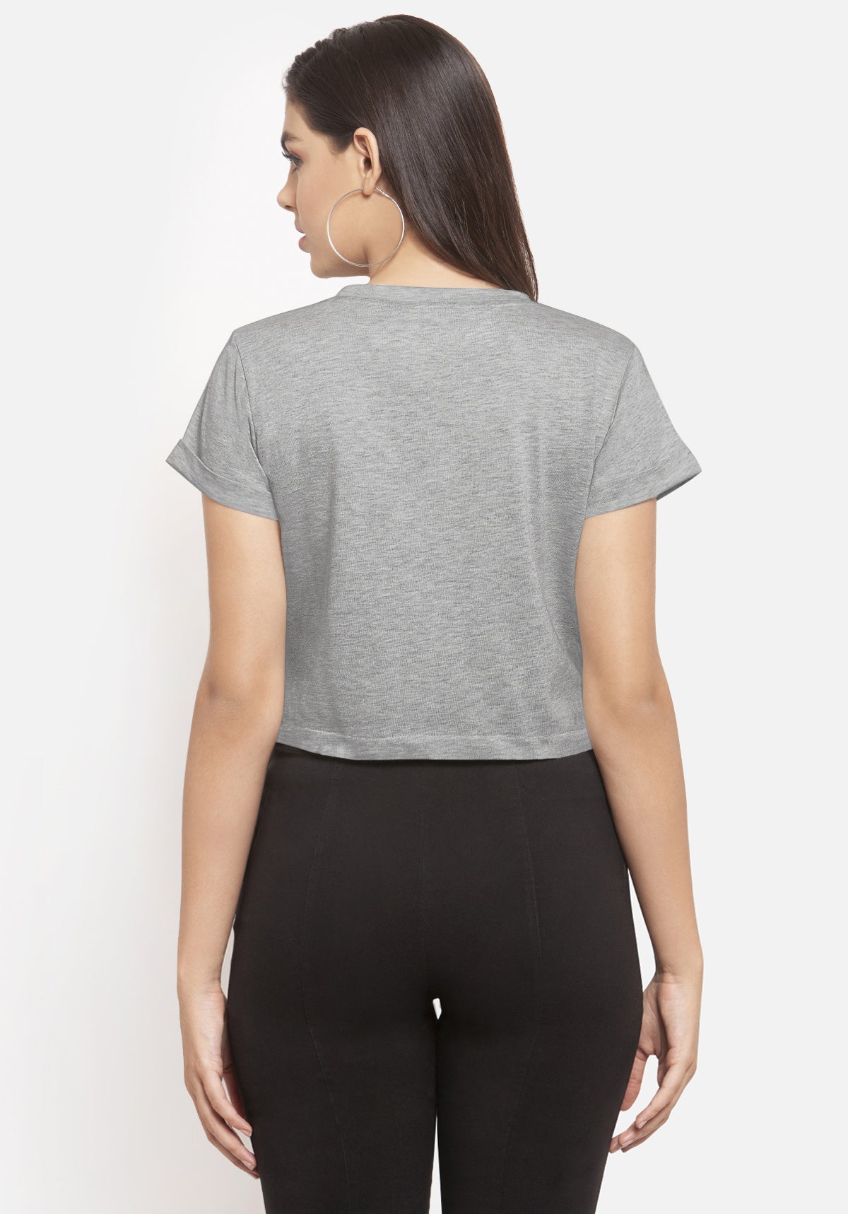 Women Colored Pocket Grey Nepstar Crop Top