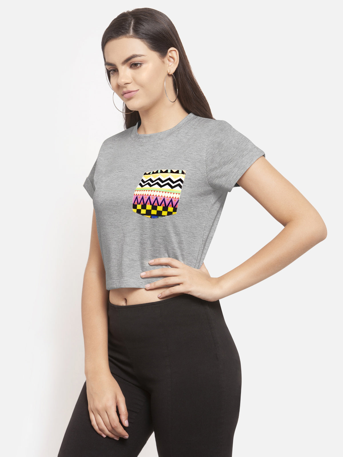 Women Colored Pocket Grey Nepstar Crop Top
