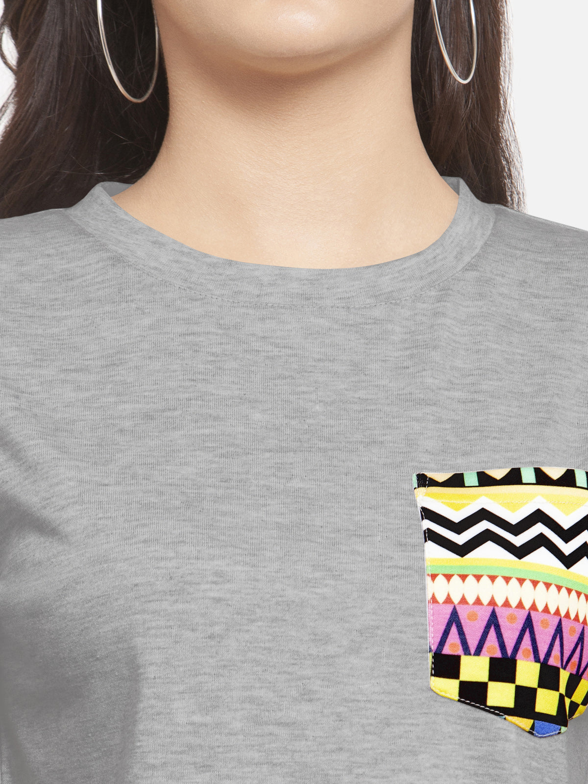 Women Colored Pocket Grey Nepstar Crop Top