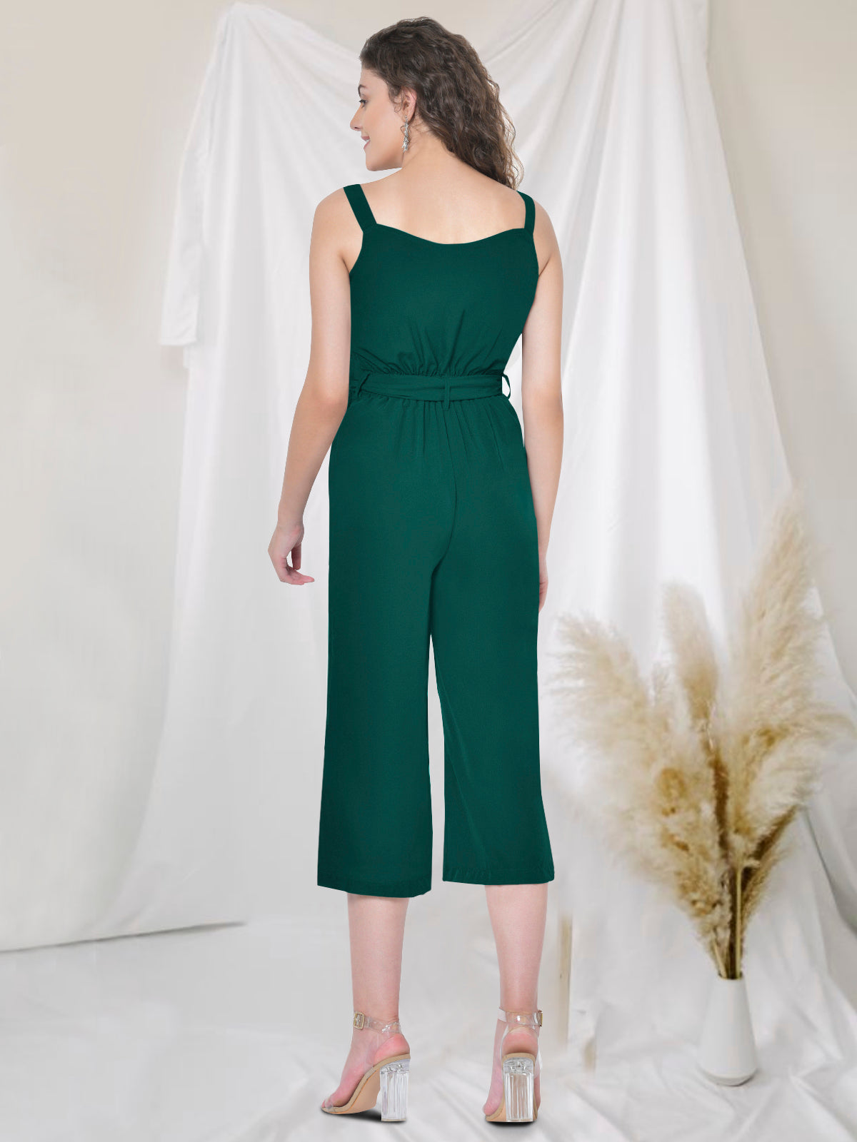 Women Green Front Buttoned Strappy Jumpsuit