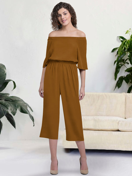 Women Light Brown Off Shoulder Jumpsuit
