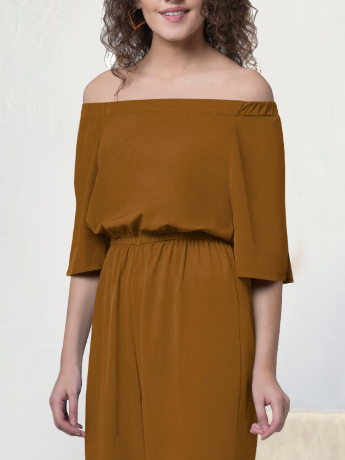 Women Light Brown Off Shoulder Jumpsuit