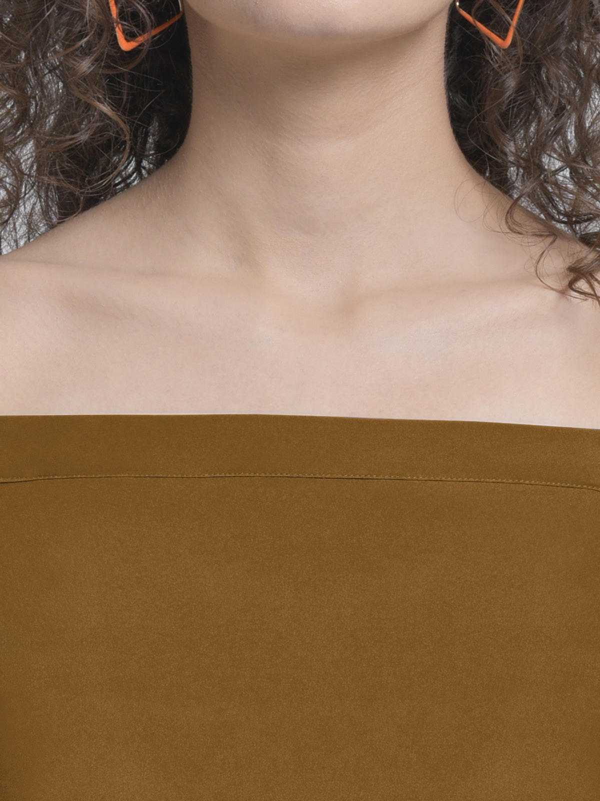 Women Light Brown Off Shoulder Jumpsuit