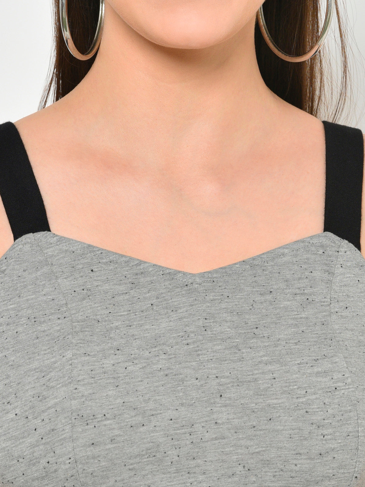 Women Grey Contrast Strap Crop Top