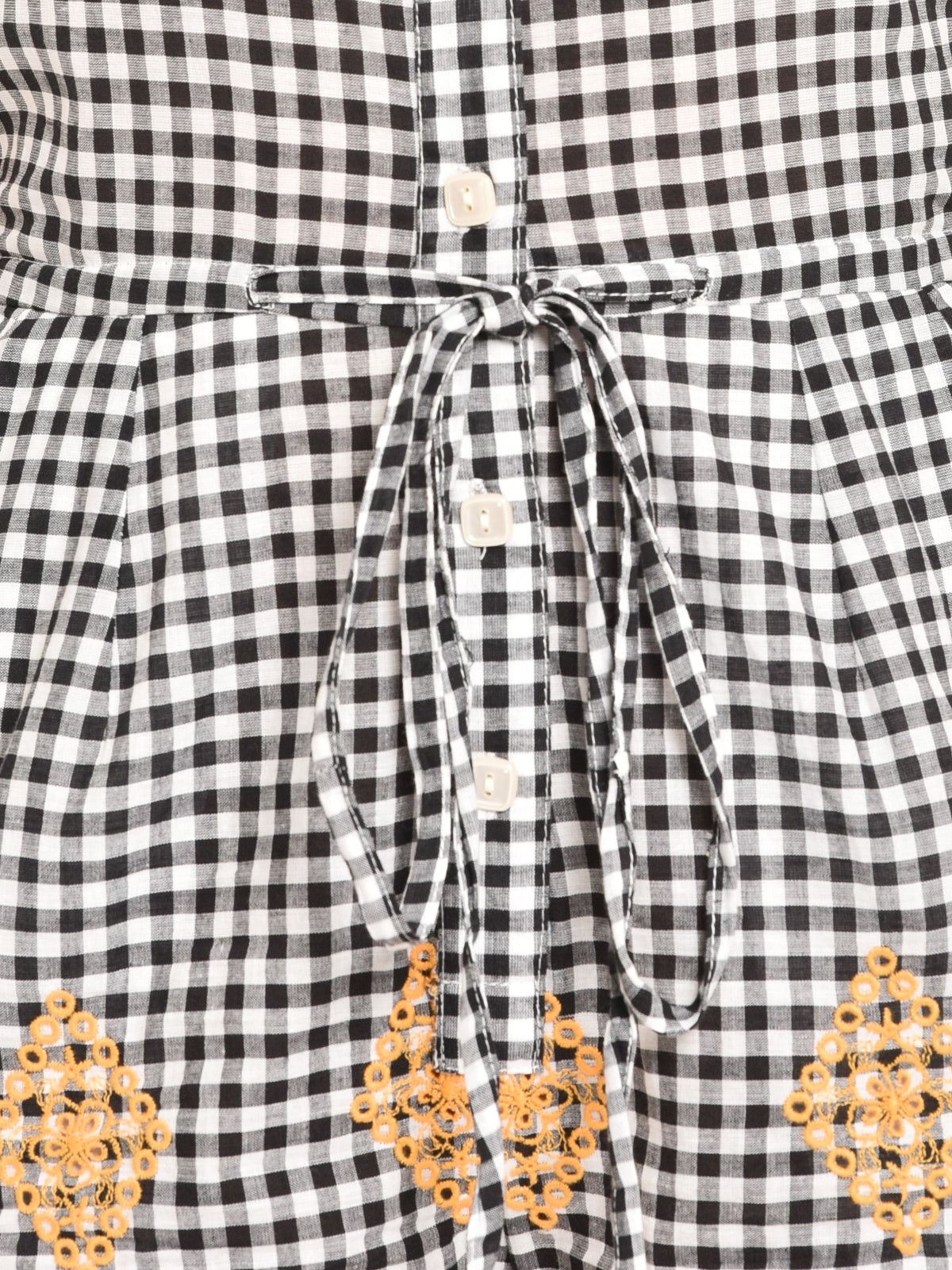 Women Black White Check Cotton Embroidered Playsuit