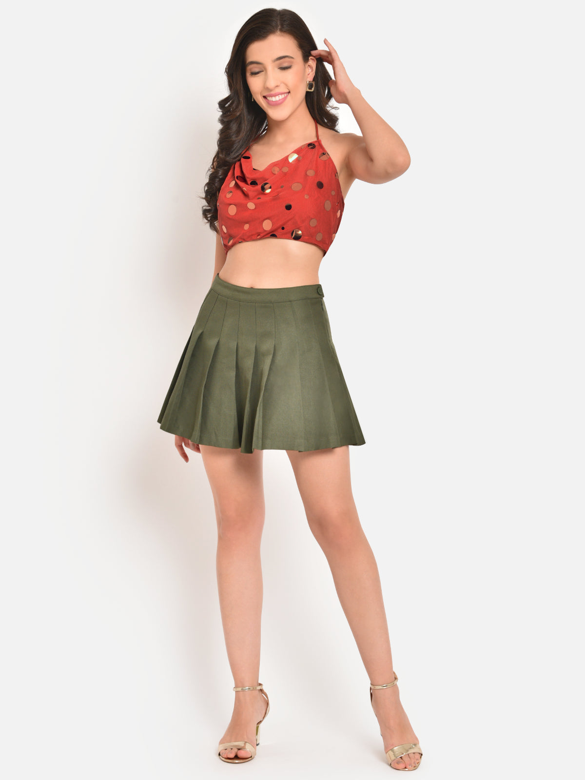 Women Burnt Orange Golden Disc Crop Top