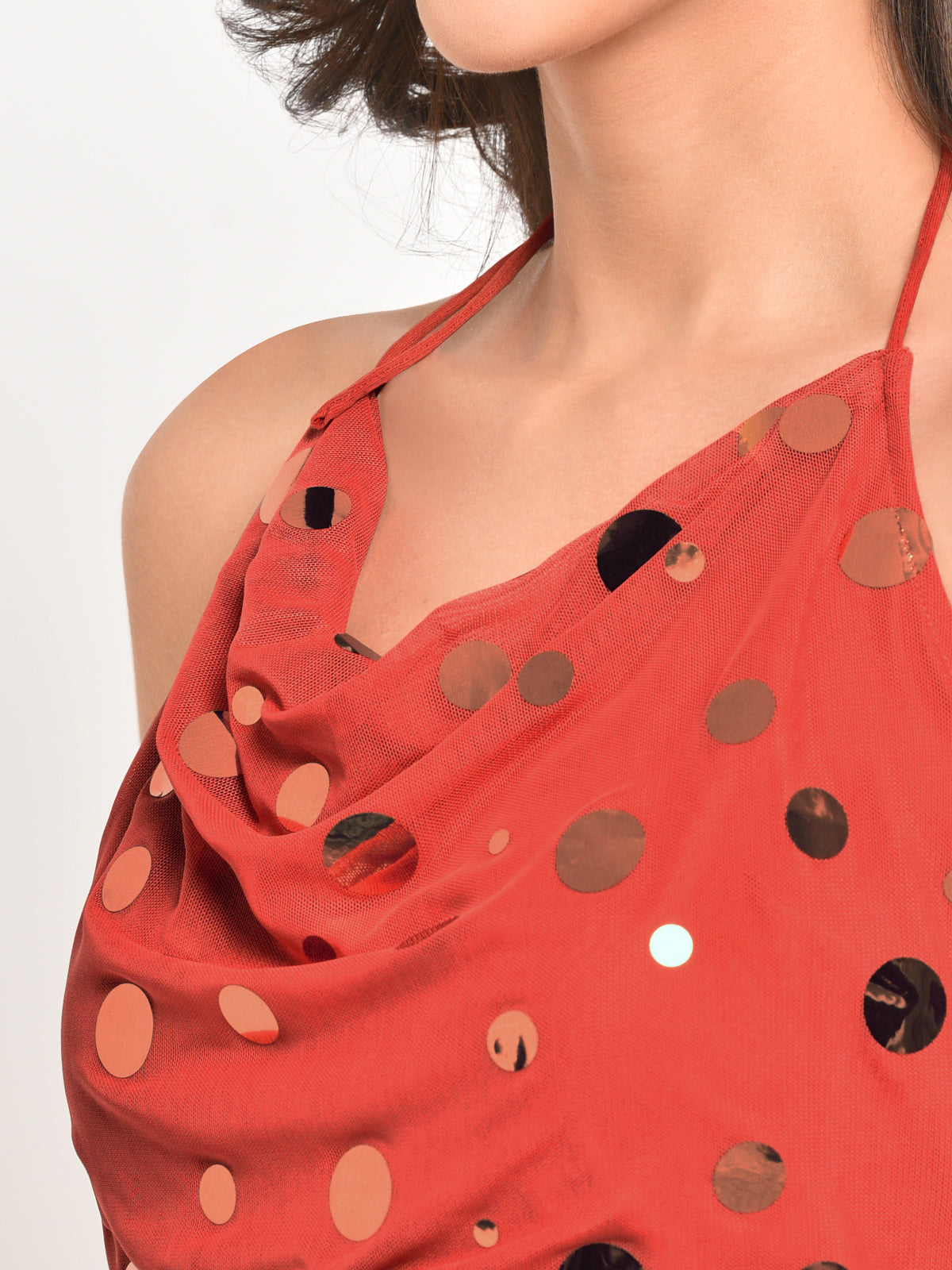 Women Burnt Orange Golden Disc Crop Top