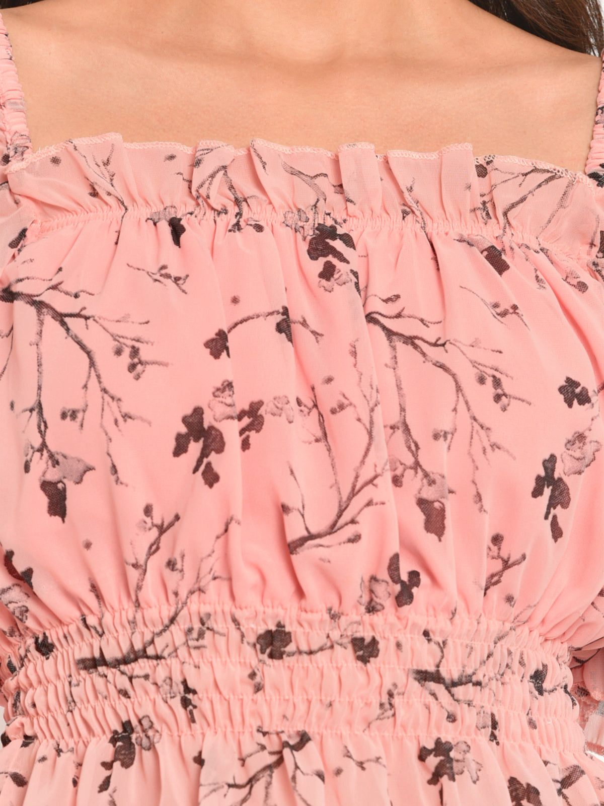 Women Peach Georgette Puff Sleeve Top