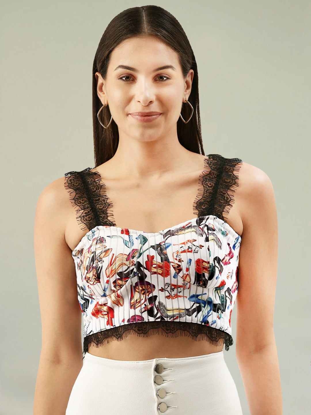 Women Off White Eyelash Lace Bralette Top
