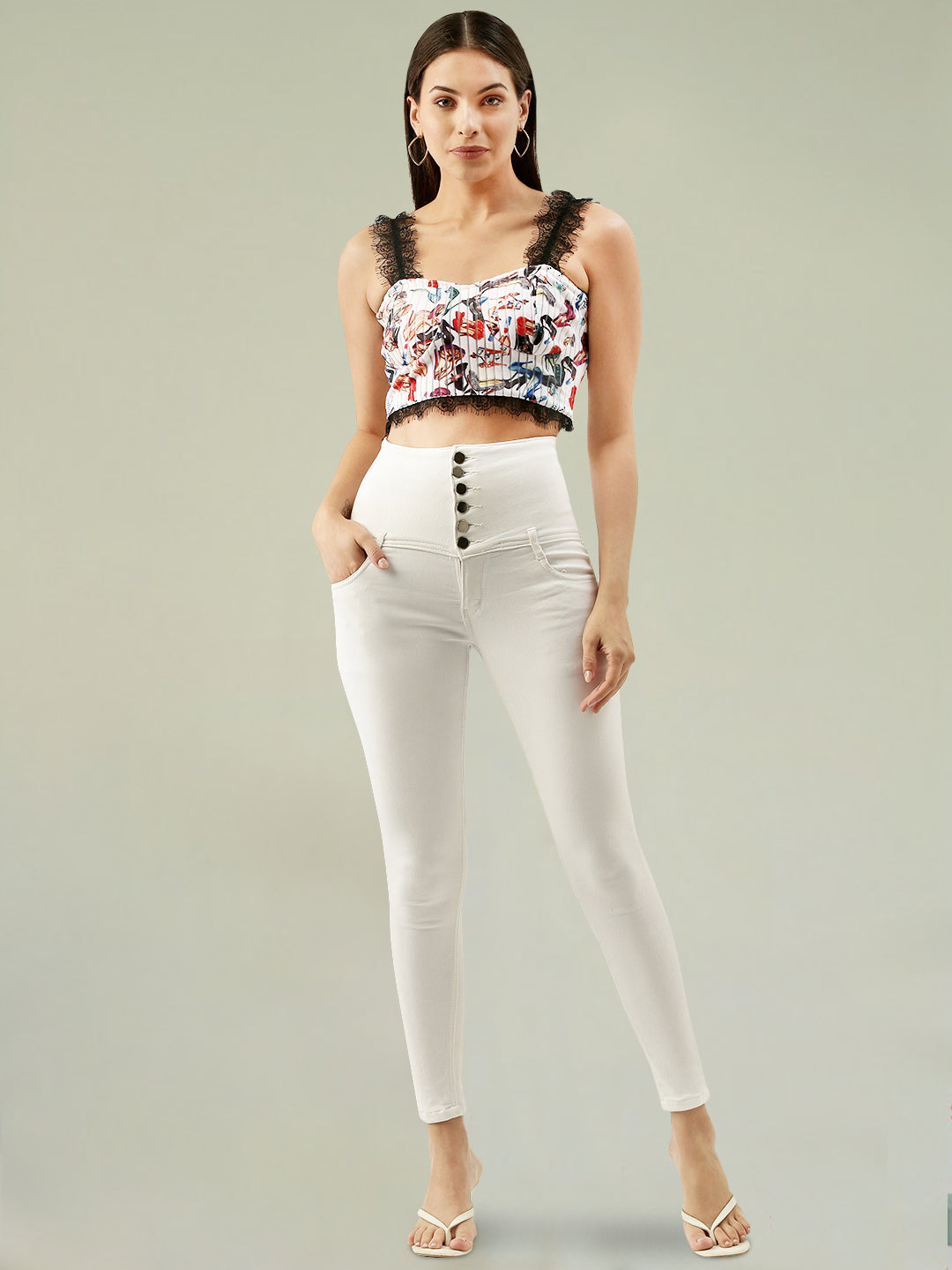 Women Off White Eyelash Lace Bralette Top
