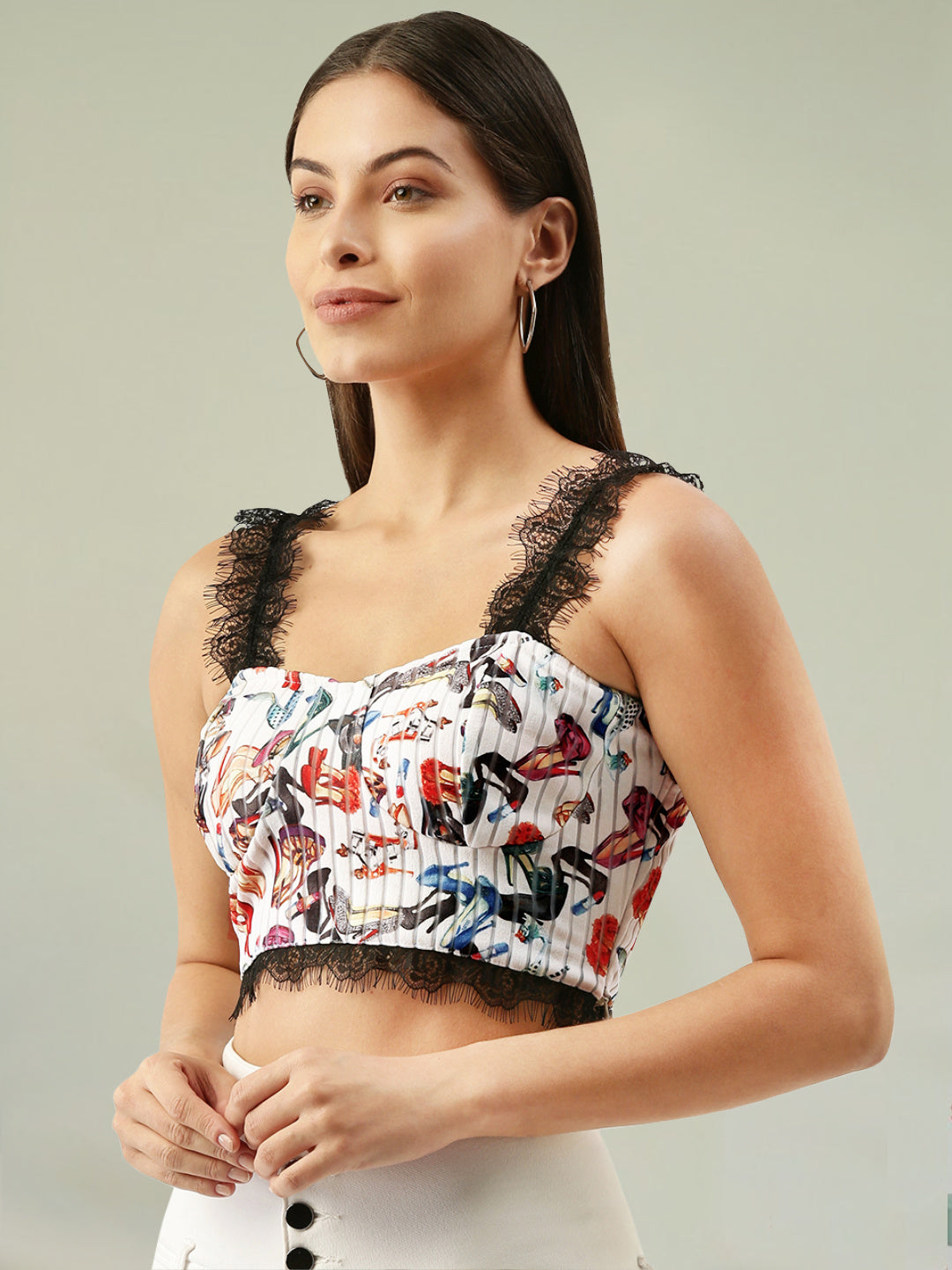 Women Off White Eyelash Lace Bralette Top