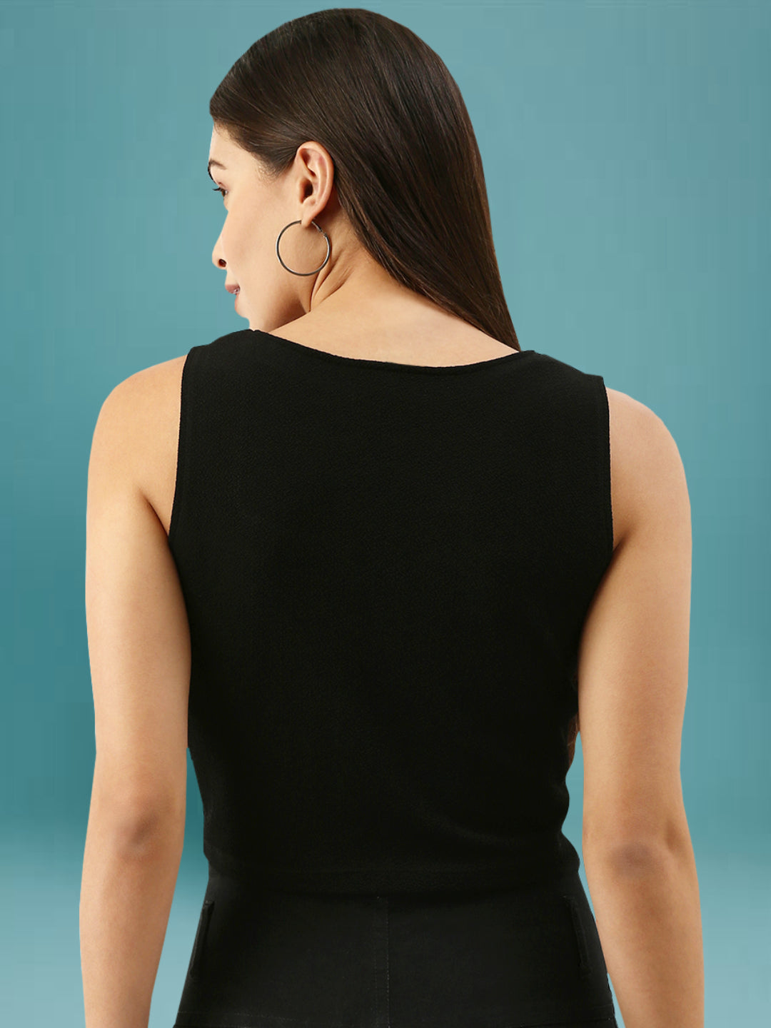 Women Black Drawstring Crop Top