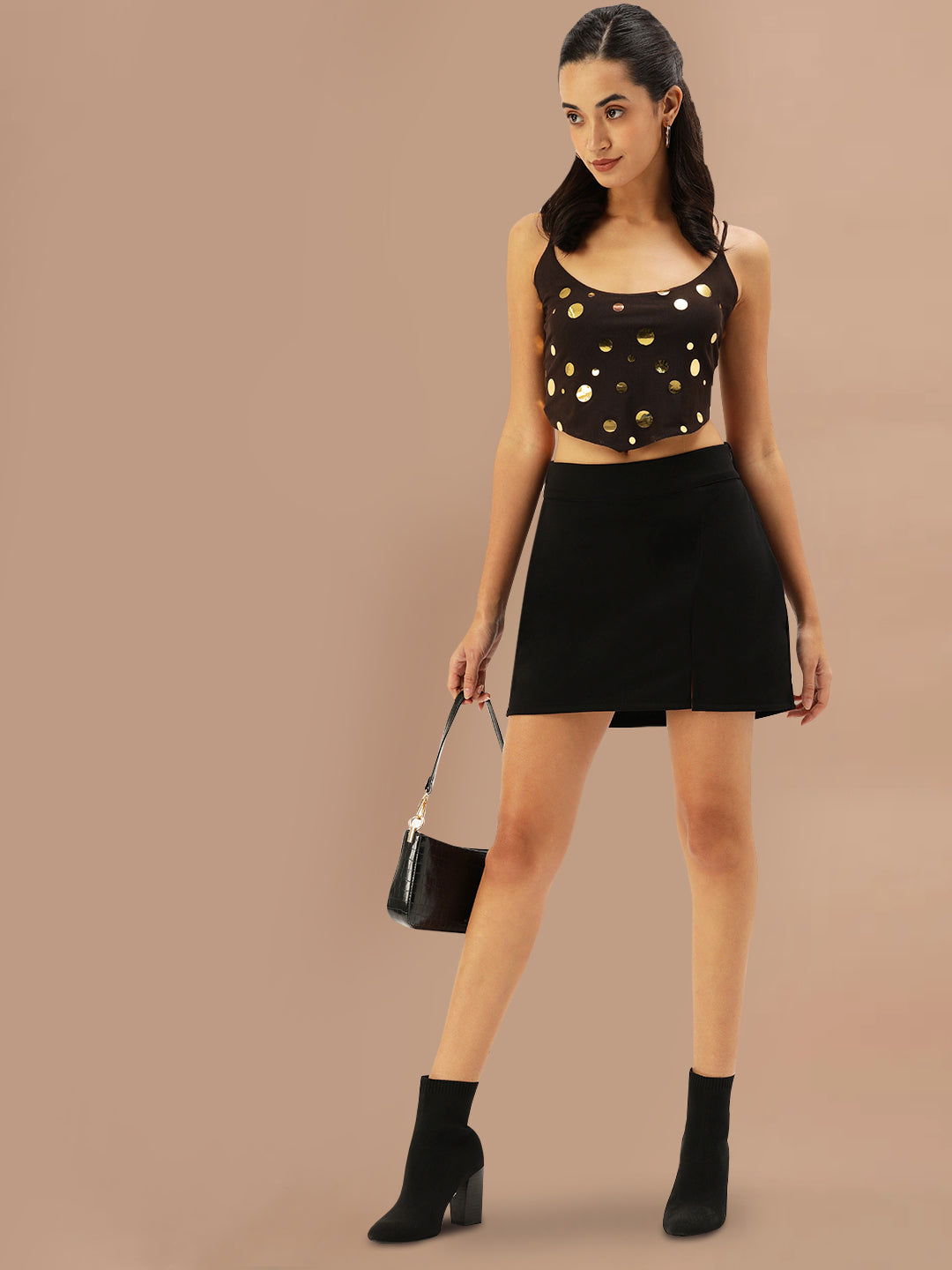 Women Maroon Dobby Pleated Asymmetric Skirt