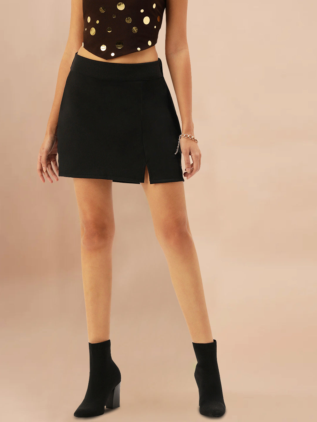 Women Maroon Dobby Pleated Asymmetric Skirt