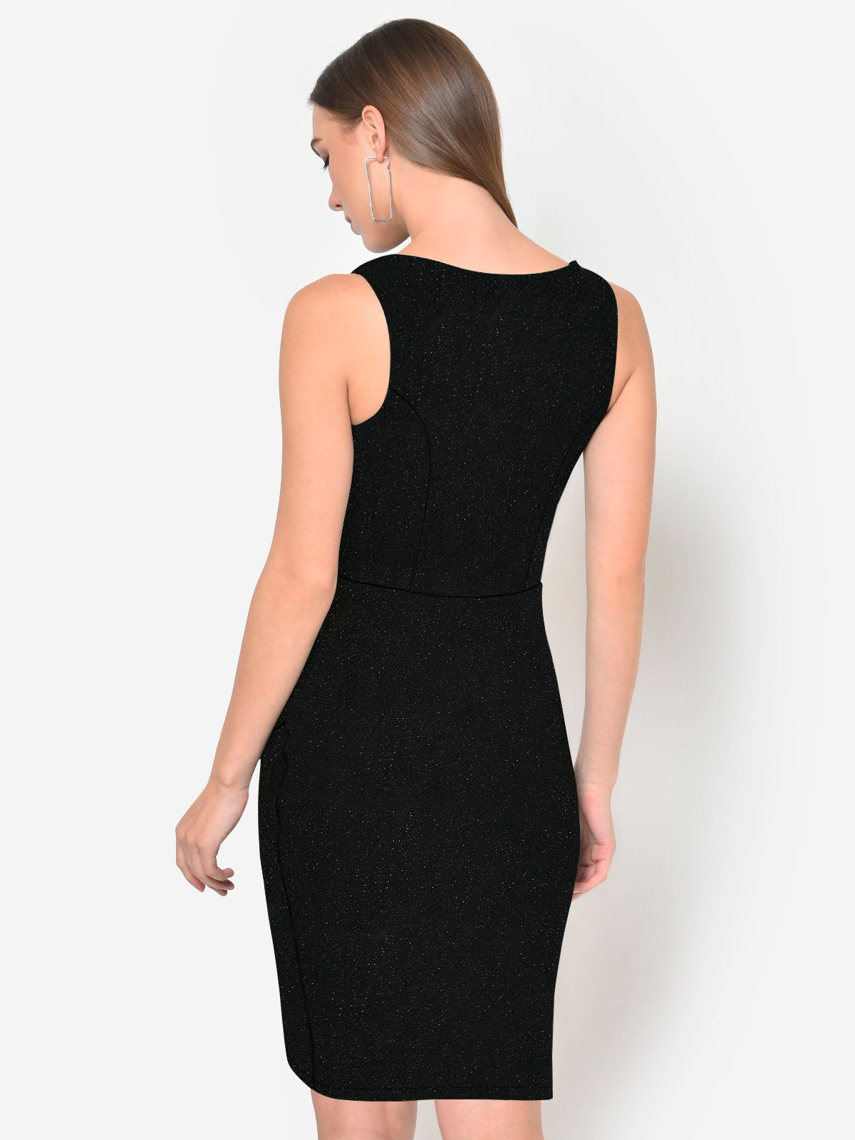 Women Black Drape Bodycon Shimmer Dress