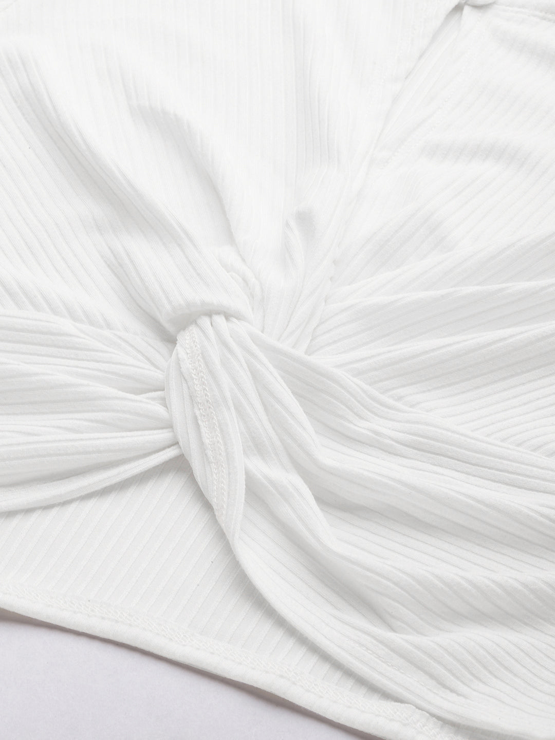 Women White Rib Front Twisted Crop Top