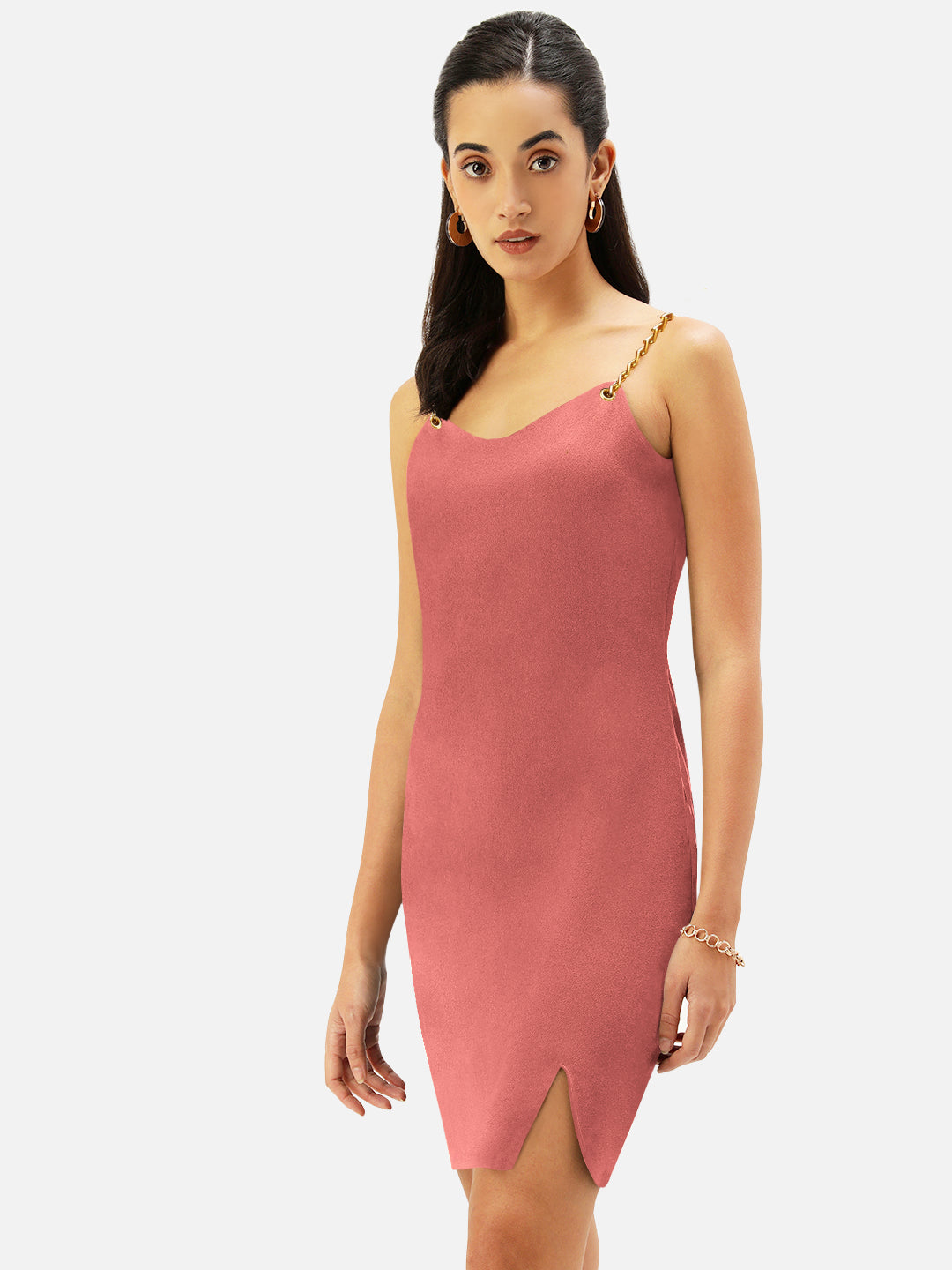 Women Pink Chain Strap Mini Bodycon Dress