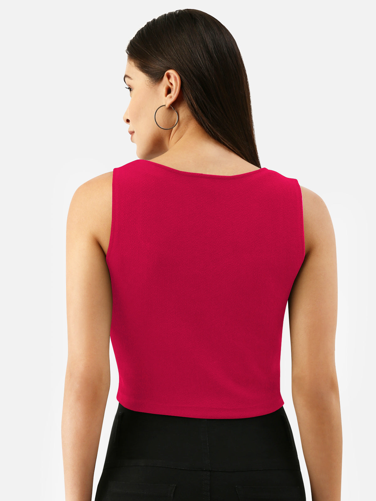 Women Fuschia Pink Drawstring Crop Top
