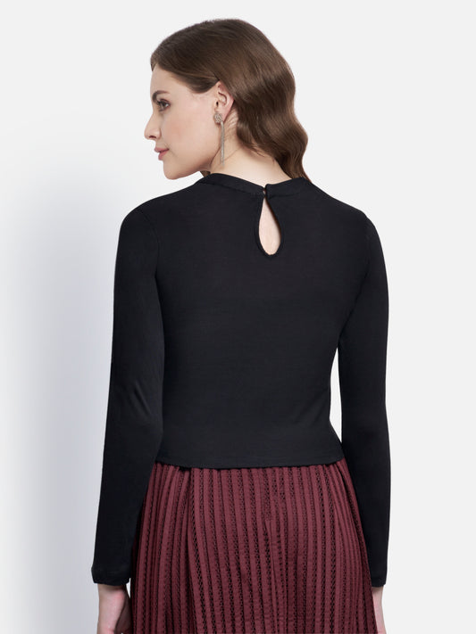 Women Black Neck Cutout Top
