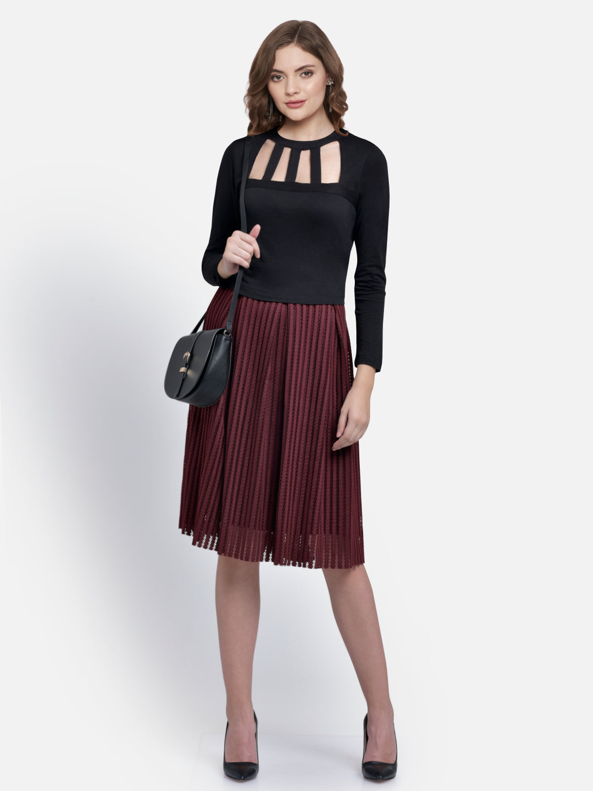 Women Black Neck Cutout Top